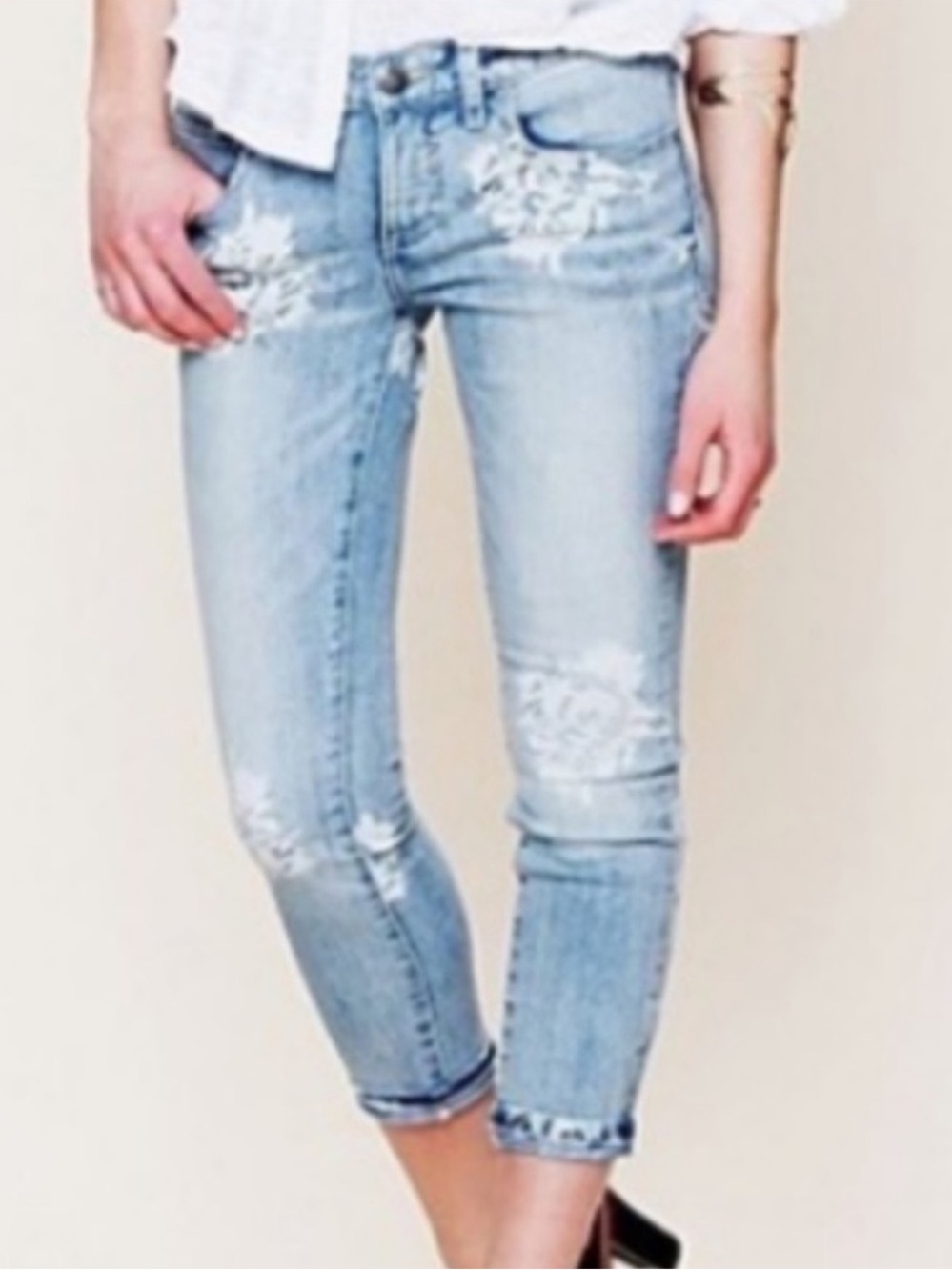 Free People Magnolia Print Light Wash Skinny Ankle Jeans, size 26 - Picture 13 of 16